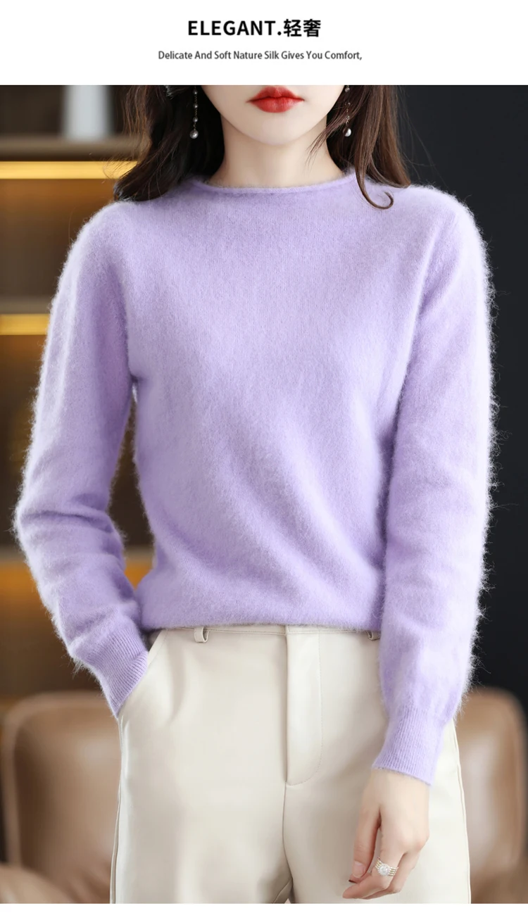 Autumn and Winter 2022 New Women's Sweater 100% Mink Cashmere Women's O-Neck Pullover Casual Knitting Korean Loose Fashion Top