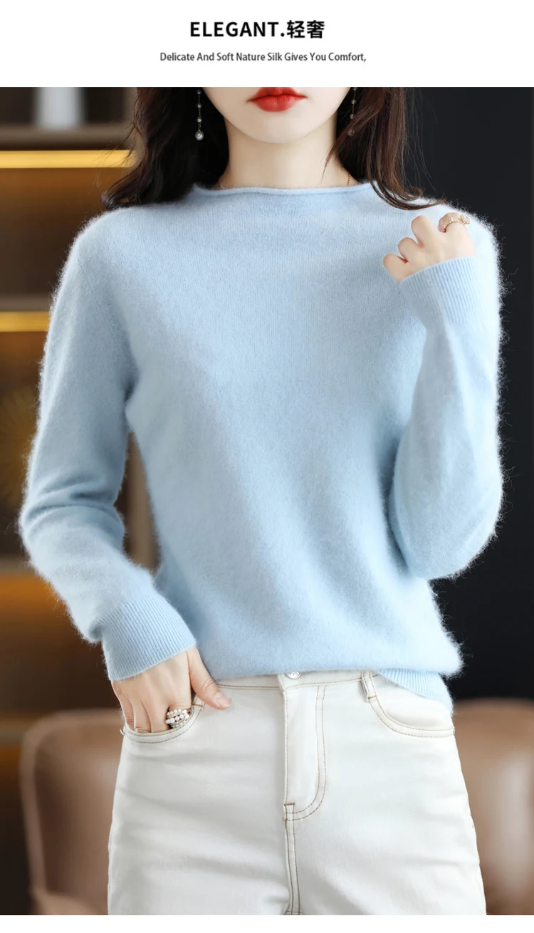 Autumn and Winter 2022 New Women's Sweater 100% Mink Cashmere Women's O-Neck Pullover Casual Knitting Korean Loose Fashion Top