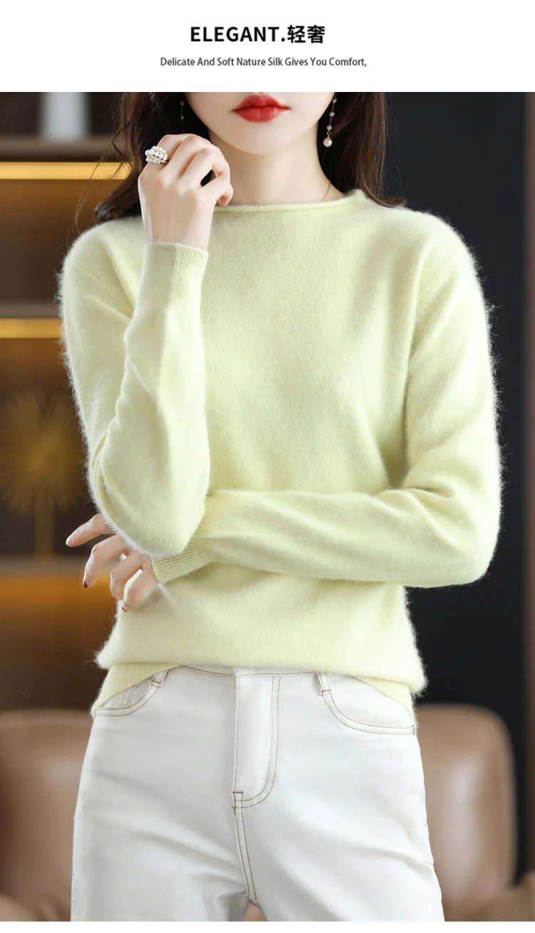 Autumn and Winter 2022 New Women's Sweater 100% Mink Cashmere Women's O-Neck Pullover Casual Knitting Korean Loose Fashion Top
