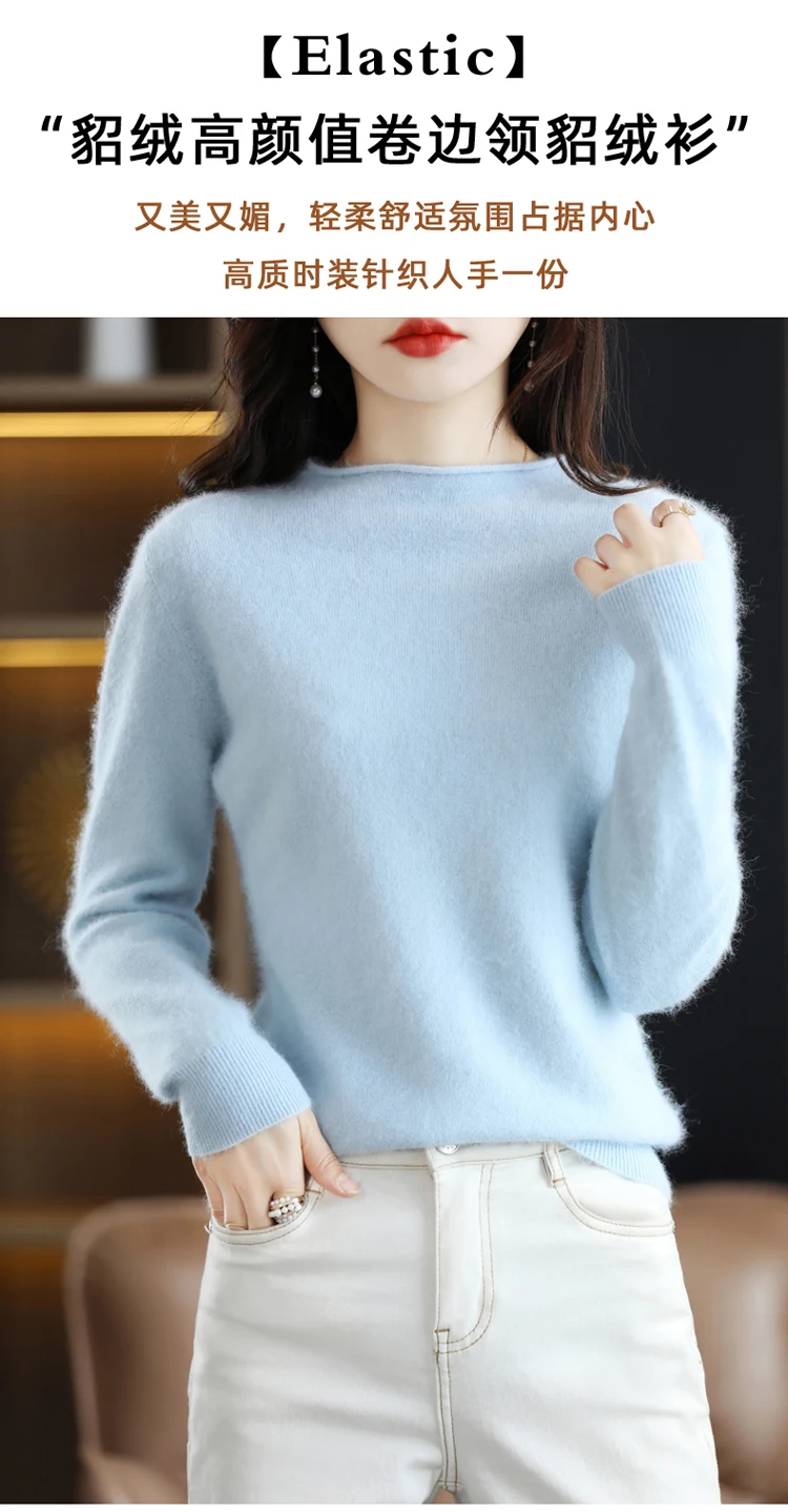 Autumn and Winter 2022 New Women's Sweater 100% Mink Cashmere Women's O-Neck Pullover Casual Knitting Korean Loose Fashion Top