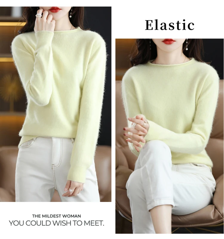 Autumn and Winter 2022 New Women's Sweater 100% Mink Cashmere Women's O-Neck Pullover Casual Knitting Korean Loose Fashion Top