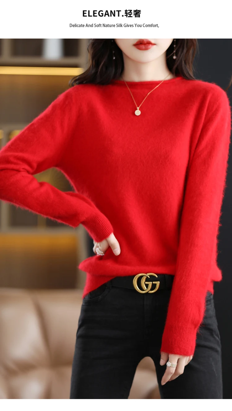 Autumn and Winter 2022 New Women's Sweater 100% Mink Cashmere Women's O-Neck Pullover Casual Knitting Korean Loose Fashion Top