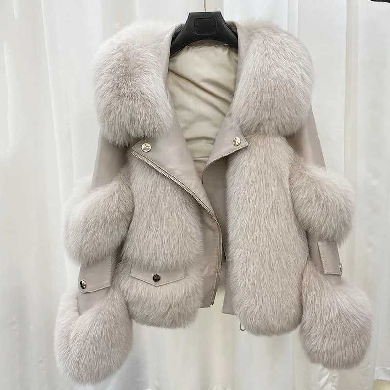 Women's Jacket with Artificial Fox Fur, Extra Thick, Warm, New