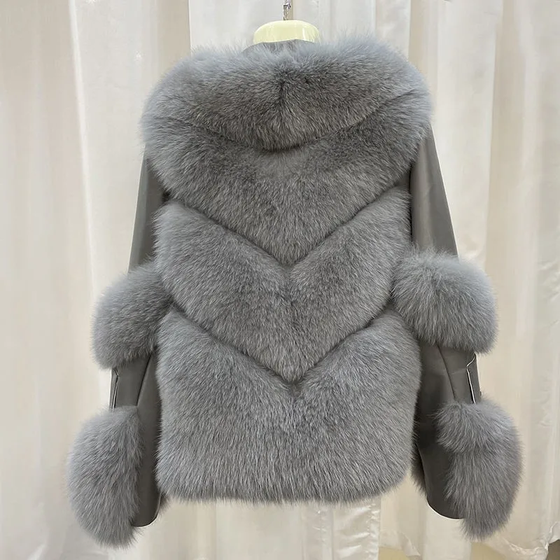 Women's Jacket with Artificial Fox Fur, Extra Thick, Warm, New