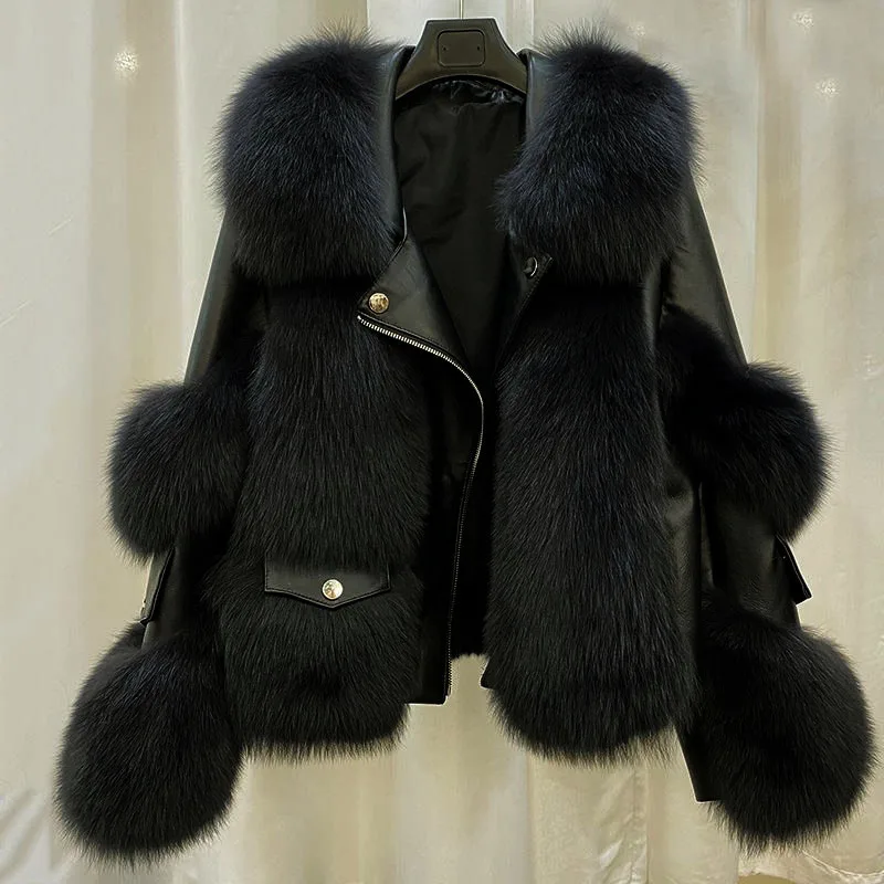 Women's Jacket with Artificial Fox Fur, Extra Thick, Warm, New