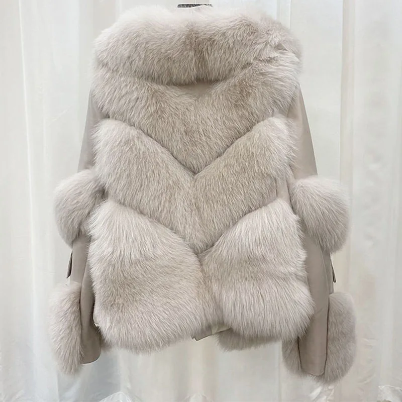 Women's Jacket with Artificial Fox Fur, Extra Thick, Warm, New