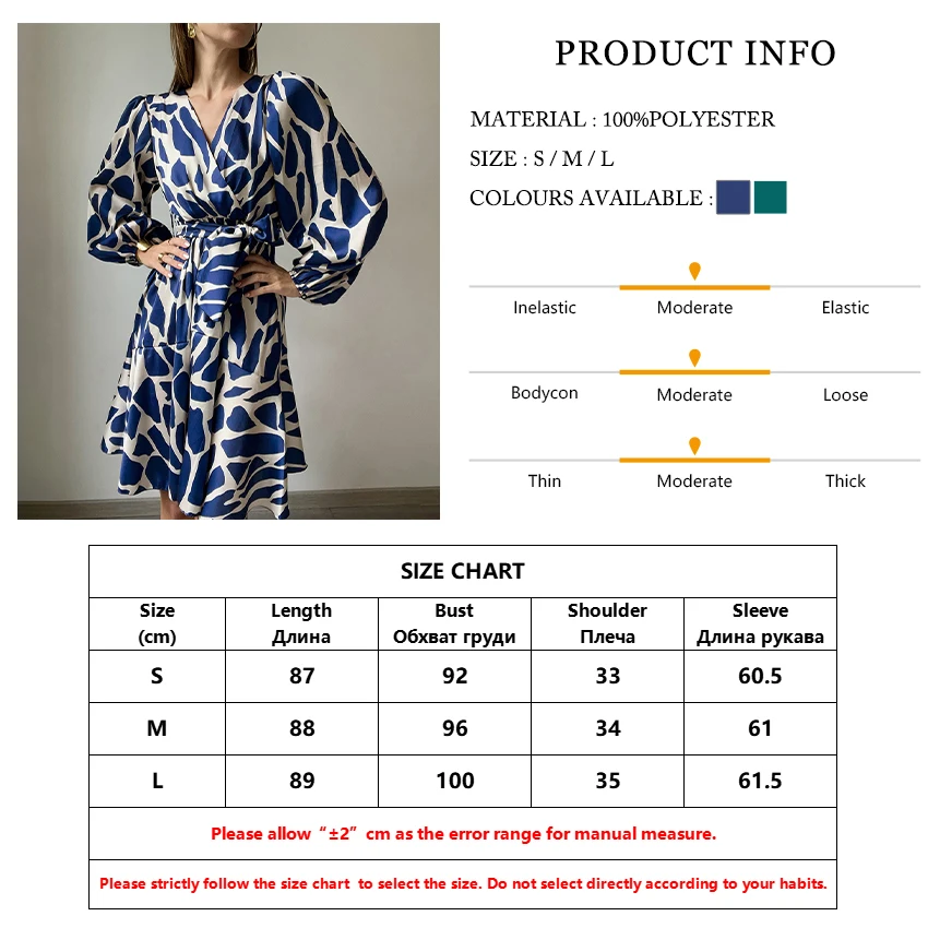 Clacive Fashion Loose Print Mini Dress Ladies Elegant Classic V-Neck Puff Sleeve Lace-Up Office Dresses For Women 2023 New In