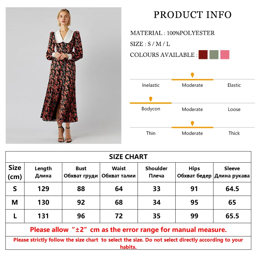 Clacive Fashion Print Office Women Dresses 2023 Elegant Doll Collar Long Sleeve Midi Dress Casual Single Breasting Female Dress