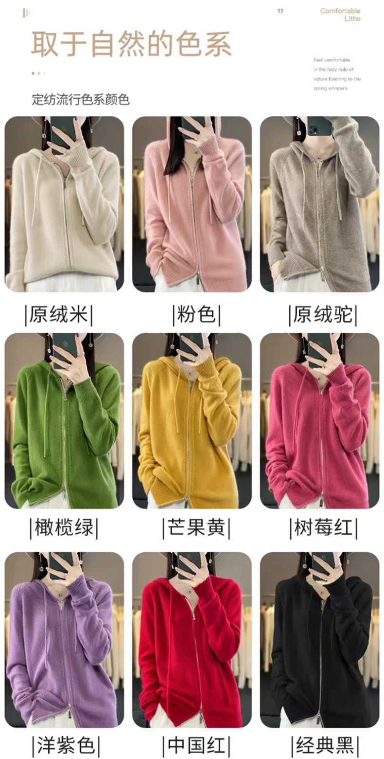 Autumn And Winter Hooded Knitted Cardigan Sweater Women's Sweater Loose Casual Solid Color Joker Wool Bottoming Hoodie