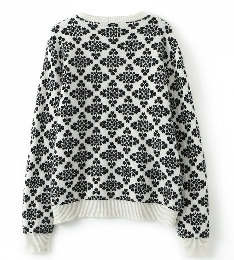 2022 Snowflake autumn winter new pure cashmere sweater ladies thick jacquard loose sweater round neck sweater to keep warm