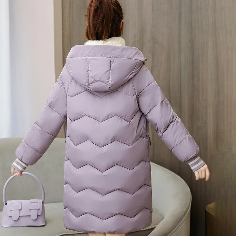 Winter Women Coat Mid-length Hooded Cotton Padded Parkas 4XL Warm Thicken Casual Overcoat Loose Snow Wear Solid Outwear Jacket