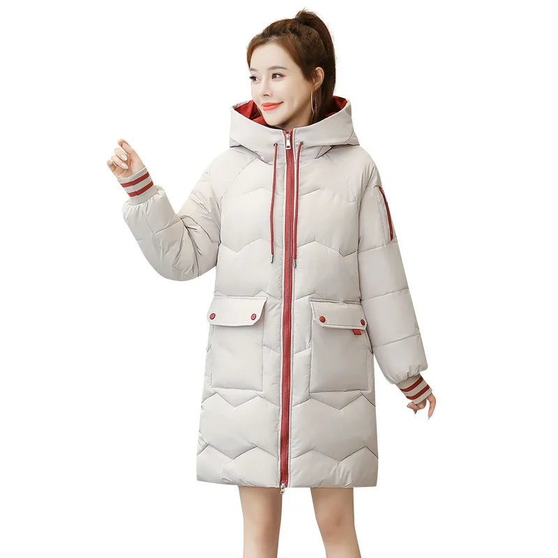 Winter Women Coat Mid-length Hooded Cotton Padded Parkas 4XL Warm Thicken Casual Overcoat Loose Snow Wear Solid Outwear Jacket