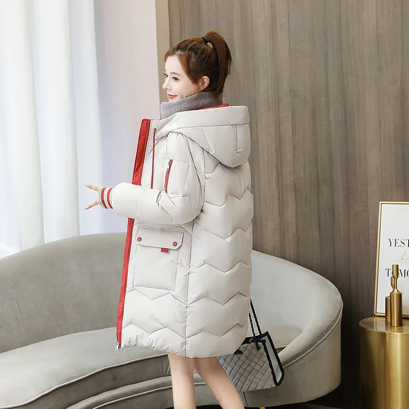 Winter Women Coat Mid-length Hooded Cotton Padded Parkas 4XL Warm Thicken Casual Overcoat Loose Snow Wear Solid Outwear Jacket