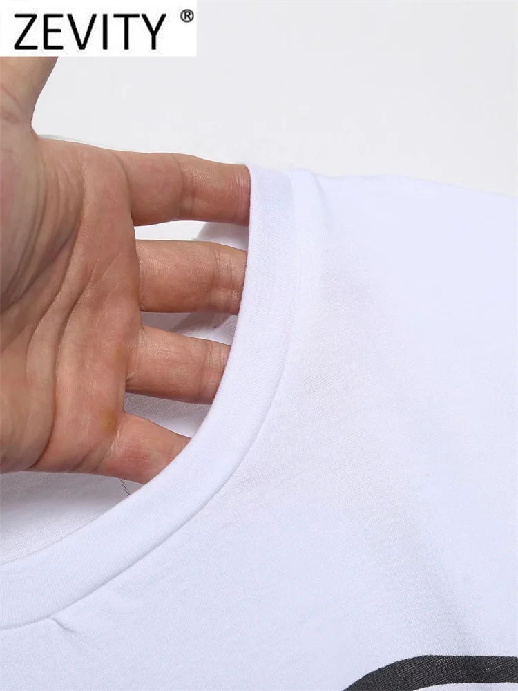 Zevity Women Fashion High Street Beauty Print Casual White T Shirt Female Basic O Neck Short Sleeve Chic Tops T477