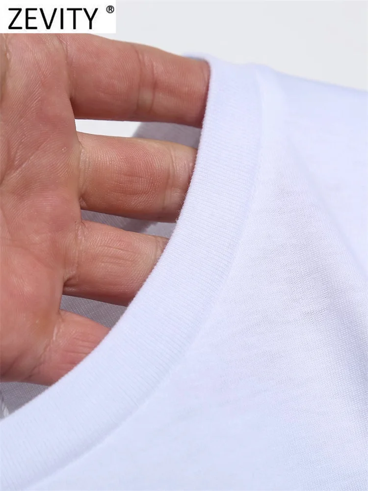 Zevity Women Fashion High Street Beauty Print Casual White T Shirt Female Basic O Neck Short Sleeve Chic Tops T477