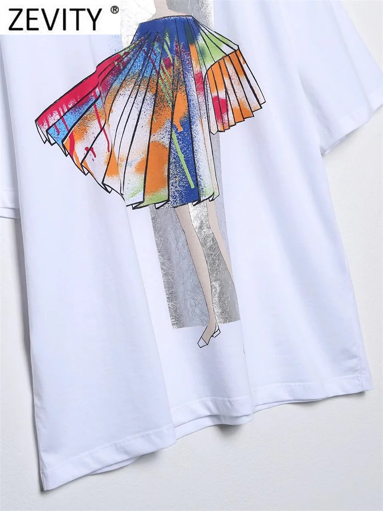 Zevity Women Fashion High Street Beauty Print Casual White T Shirt Female Basic O Neck Short Sleeve Chic Tops T477