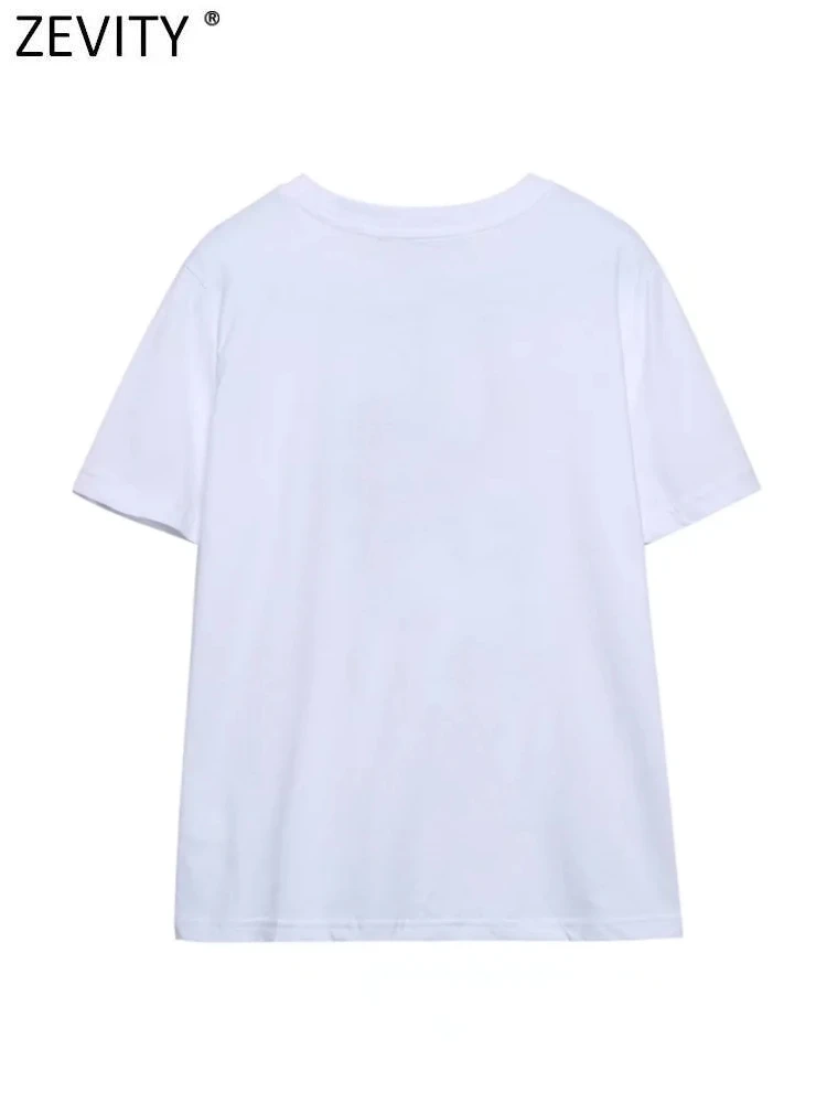 Zevity Women Fashion High Street Beauty Print Casual White T Shirt Female Basic O Neck Short Sleeve Chic Tops T477