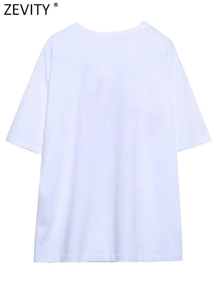Zevity Women Fashion High Street Beauty Print Casual White T Shirt Female Basic O Neck Short Sleeve Chic Tops T477