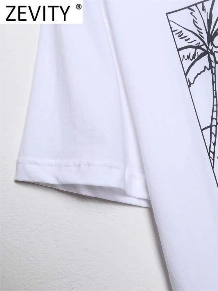 Zevity Women Fashion High Street Beauty Print Casual White T Shirt Female Basic O Neck Short Sleeve Chic Tops T477