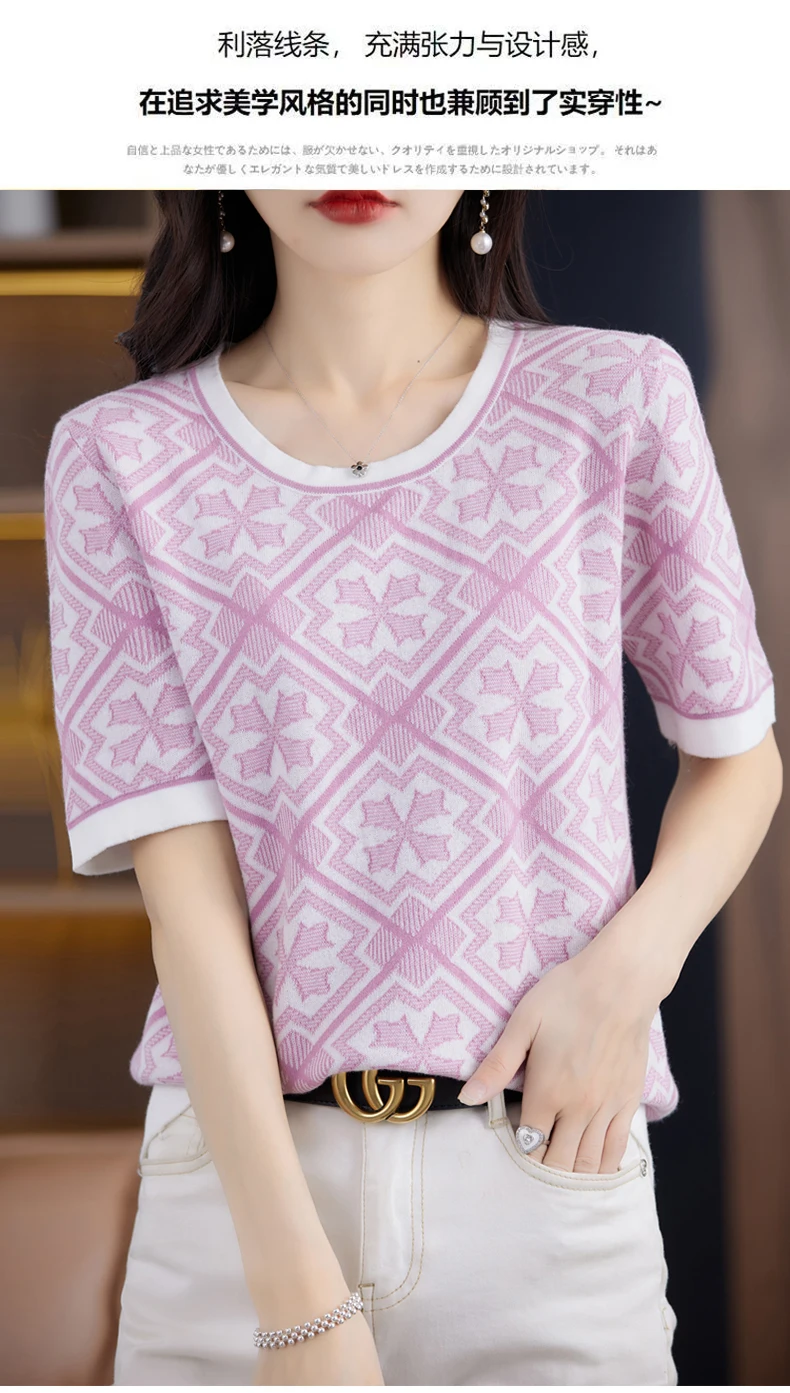 100% Pure Cotton Women Slim Sweater T-shirt New Summer Short-sleeve O-neck Chinese Style Pullover Tees Casual Knitted Tops