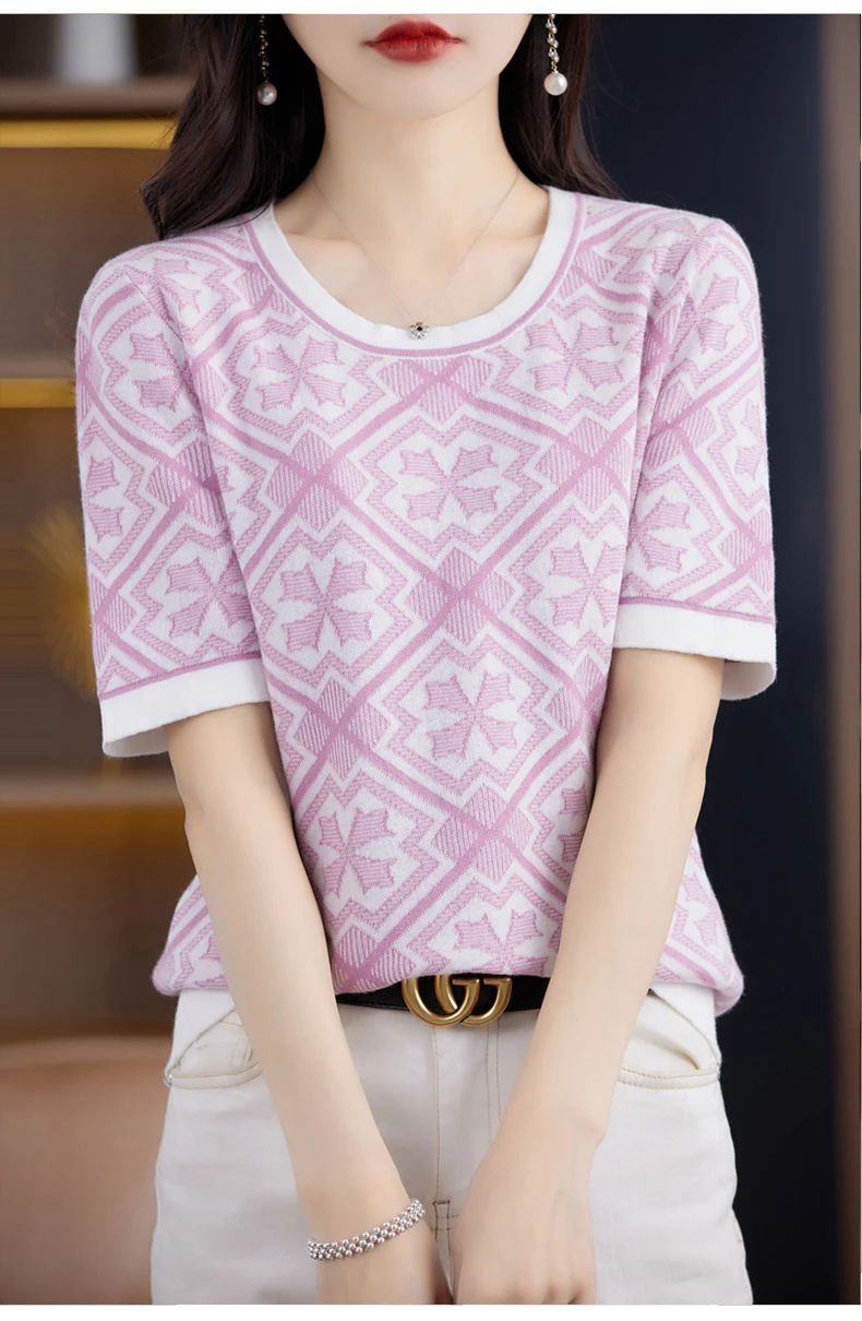 100% Pure Cotton Women Slim Sweater T-shirt New Summer Short-sleeve O-neck Chinese Style Pullover Tees Casual Knitted Tops
