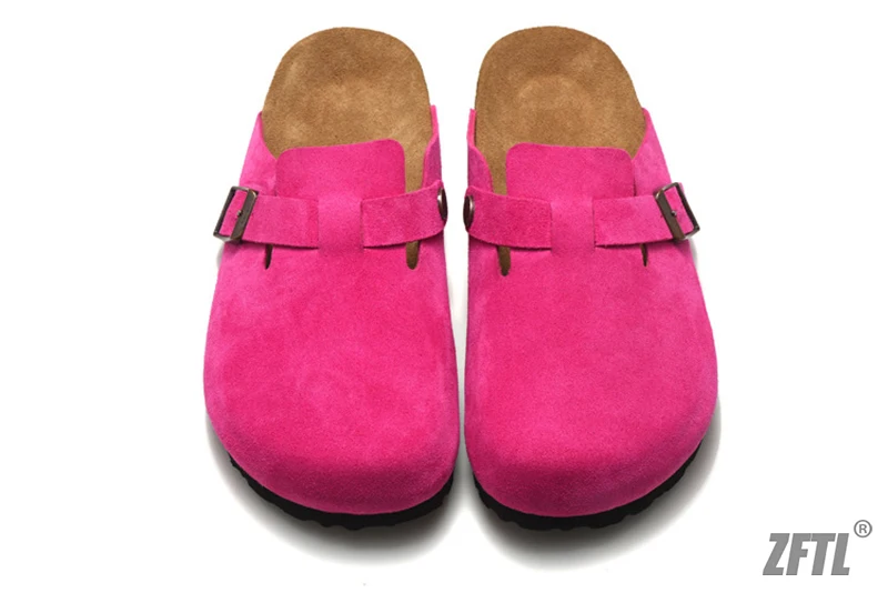 ZFTL Cork Slippers Genuine Leather Round toe slippers Couple slippers Man Outdoor Casual Sandals Women Suede sandals Brand 2025