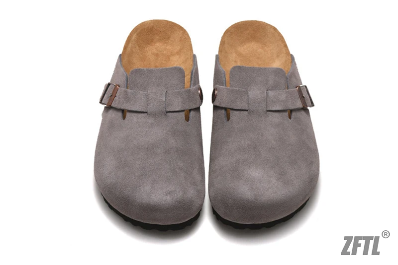 ZFTL Cork Slippers Genuine Leather Round toe slippers Couple slippers Man Outdoor Casual Sandals Women Suede sandals Brand 2025