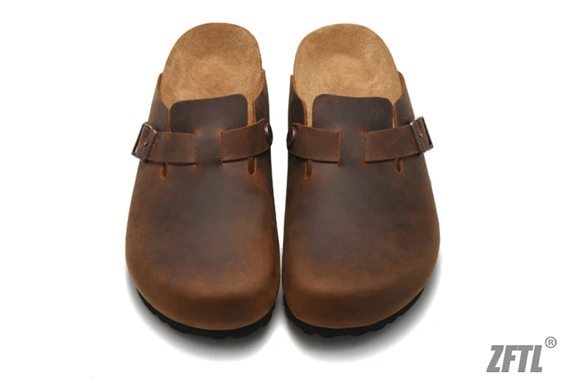 ZFTL Cork Slippers Genuine Leather Round toe slippers Couple slippers Man Outdoor Casual Sandals Women Suede sandals Brand 2025