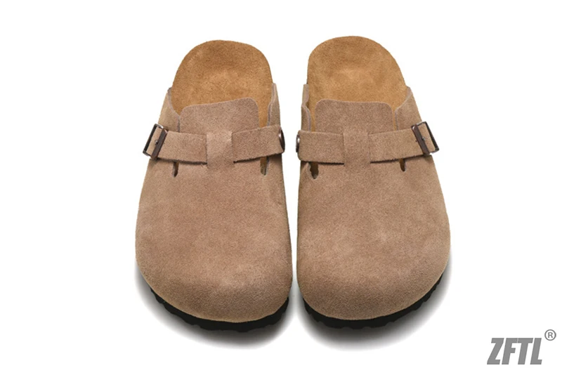 ZFTL Cork Slippers Genuine Leather Round toe slippers Couple slippers Man Outdoor Casual Sandals Women Suede sandals Brand 2025