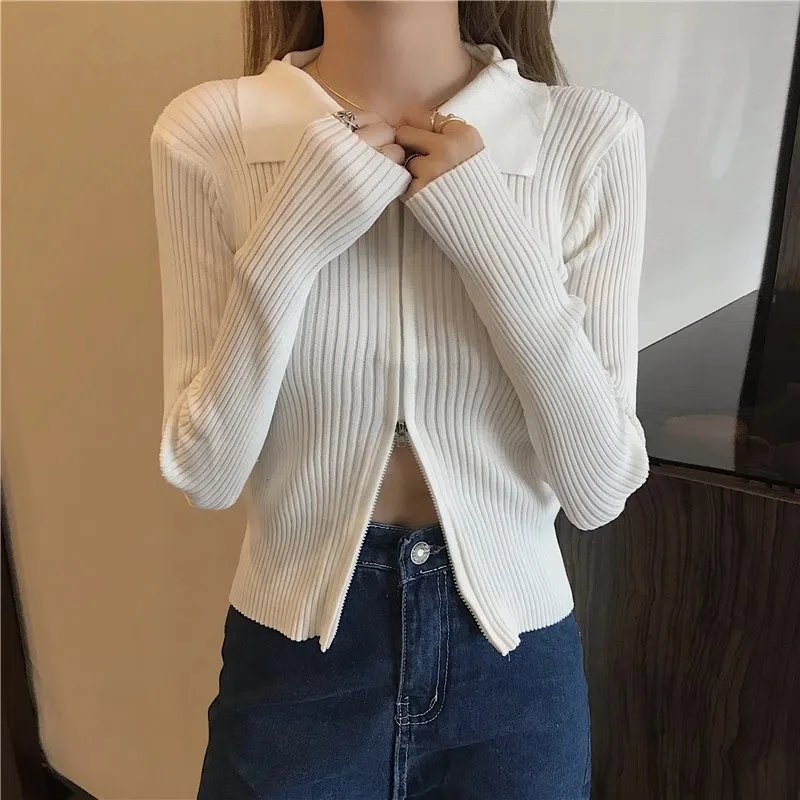 Two Way Cardigans Korean Fashion Sweater Woman Winter 2022 Long Sleeve Knit Cardigan Vintage Zipper Top Coat Black Tricot Y2K