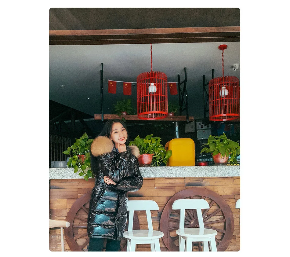 Maomaokong Winter waterproof Jacket Women Real White Duck Down Lining Coat natural Raccoon Fur Collar Warm Black down jacket