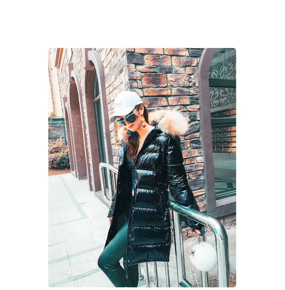 Maomaokong Winter waterproof Jacket Women Real White Duck Down Lining Coat natural Raccoon Fur Collar Warm Black down jacket