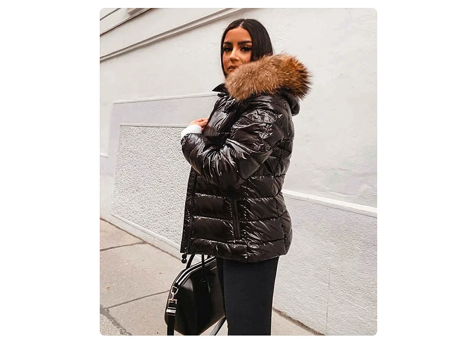 Maomaokong Winter waterproof Jacket Women Real White Duck Down Lining Coat natural Raccoon Fur Collar Warm Black down jacket