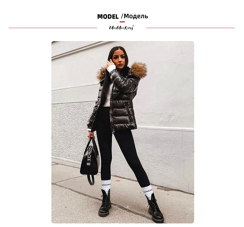 Maomaokong Winter waterproof Jacket Women Real White Duck Down Lining Coat natural Raccoon Fur Collar Warm Black down jacket