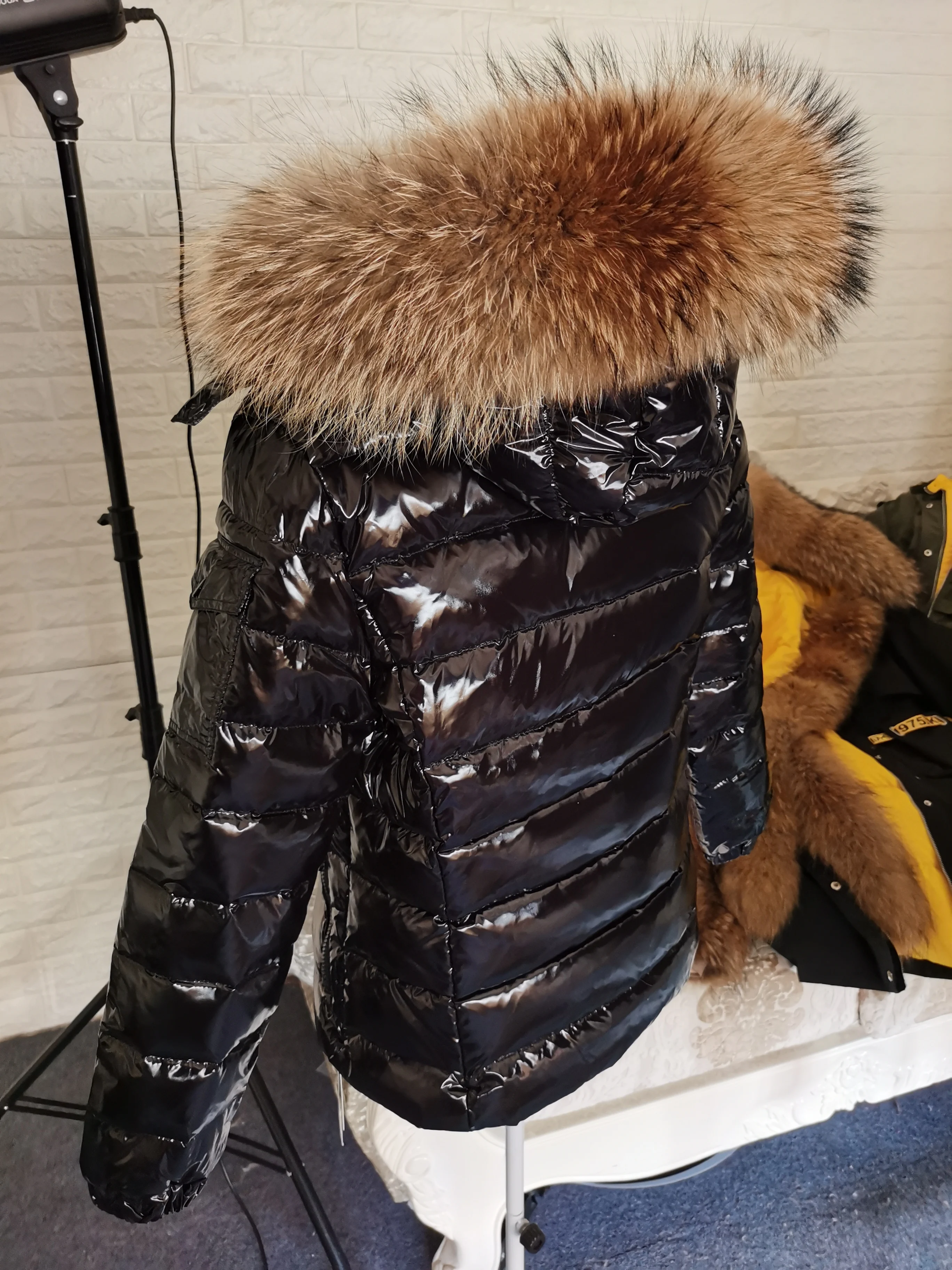 Maomaokong Winter waterproof Jacket Women Real White Duck Down Lining Coat natural Raccoon Fur Collar Warm Black down jacket