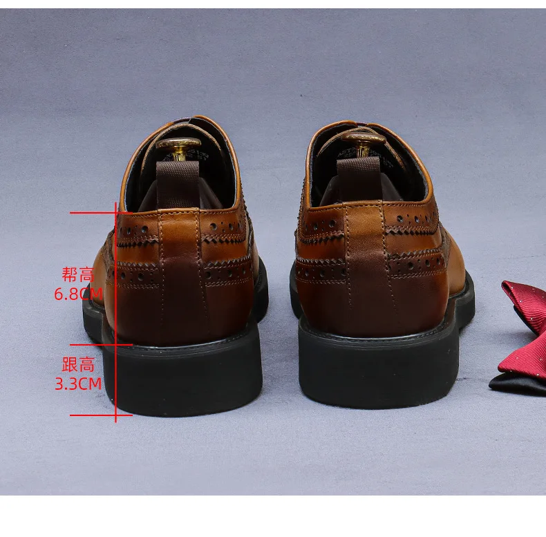 Handmade Leather Shoes Men Summer New Brogue Carved Business Dress Shoe Mens Black Casual Increase British Lace-Up Oxfrods