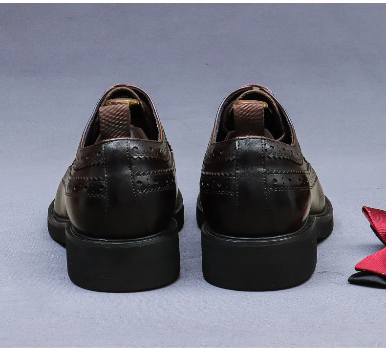 Handmade Leather Shoes Men Summer New Brogue Carved Business Dress Shoe Mens Black Casual Increase British Lace-Up Oxfrods