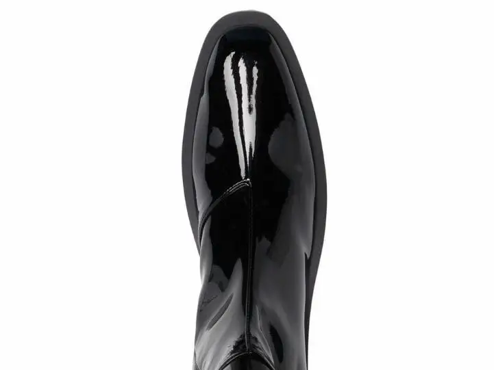 Winter Girls Black Elastic Patent Leather Over The Knee Thigh Boots Woman Round Toe Slim Slip On Long High Top 35 MM Botas Shoes