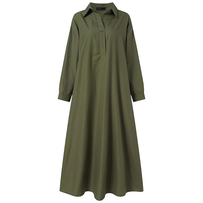 ZANZEA 2025 Autumn Sundress Stylish Women Long Sleeve Loose Dress Casual Solid Maxi Long Dresses Robe Femme Work Vestidos Kaftan