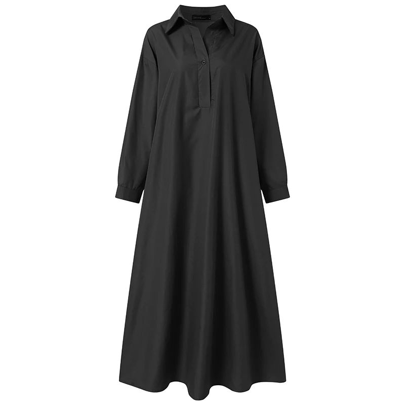 ZANZEA 2025 Autumn Sundress Stylish Women Long Sleeve Loose Dress Casual Solid Maxi Long Dresses Robe Femme Work Vestidos Kaftan