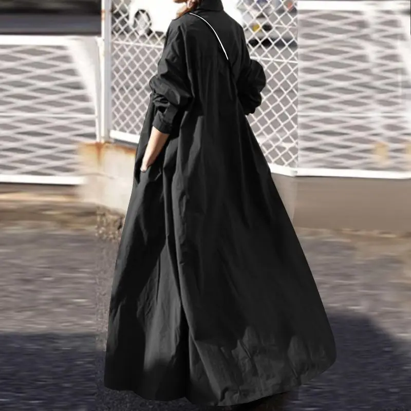 ZANZEA 2025 Autumn Sundress Stylish Women Long Sleeve Loose Dress Casual Solid Maxi Long Dresses Robe Femme Work Vestidos Kaftan