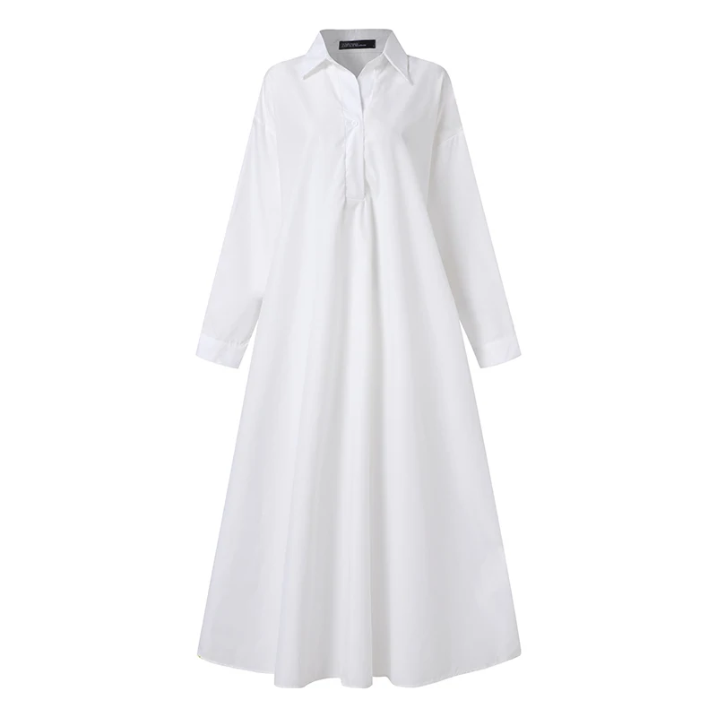 ZANZEA 2025 Autumn Sundress Stylish Women Long Sleeve Loose Dress Casual Solid Maxi Long Dresses Robe Femme Work Vestidos Kaftan