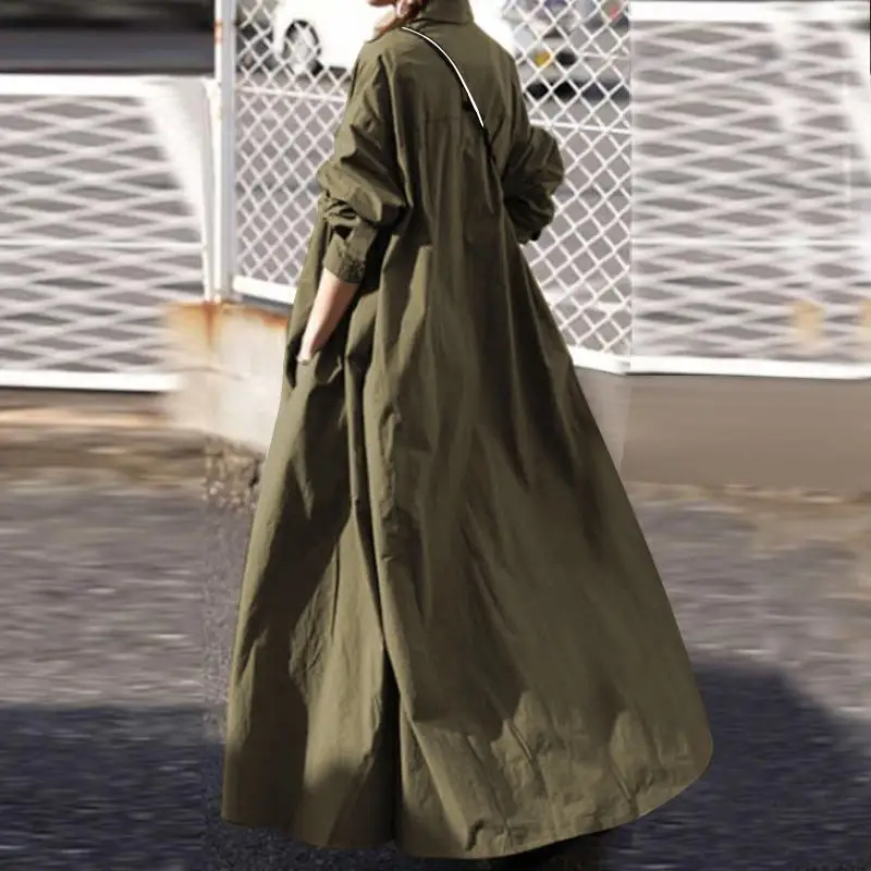 ZANZEA 2025 Autumn Sundress Stylish Women Long Sleeve Loose Dress Casual Solid Maxi Long Dresses Robe Femme Work Vestidos Kaftan