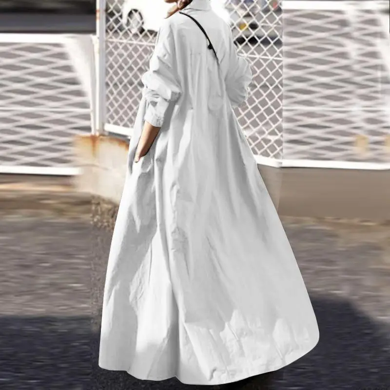 ZANZEA 2025 Autumn Sundress Stylish Women Long Sleeve Loose Dress Casual Solid Maxi Long Dresses Robe Femme Work Vestidos Kaftan