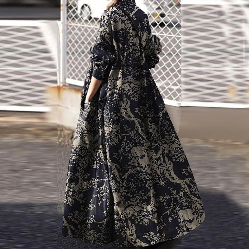 ZANZEA 2025 Autumn Sundress Stylish Women Long Sleeve Loose Dress Casual Solid Maxi Long Dresses Robe Femme Work Vestidos Kaftan