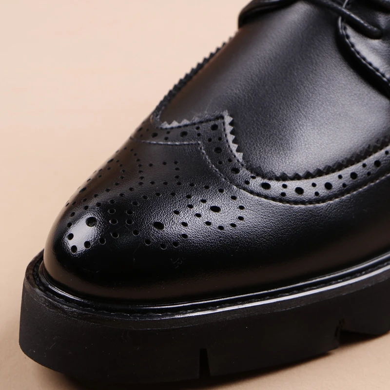 men casual business wedding formal dress genuine leather brogue shoes lace-up derby shoe black platform sneakers zapatos hombre