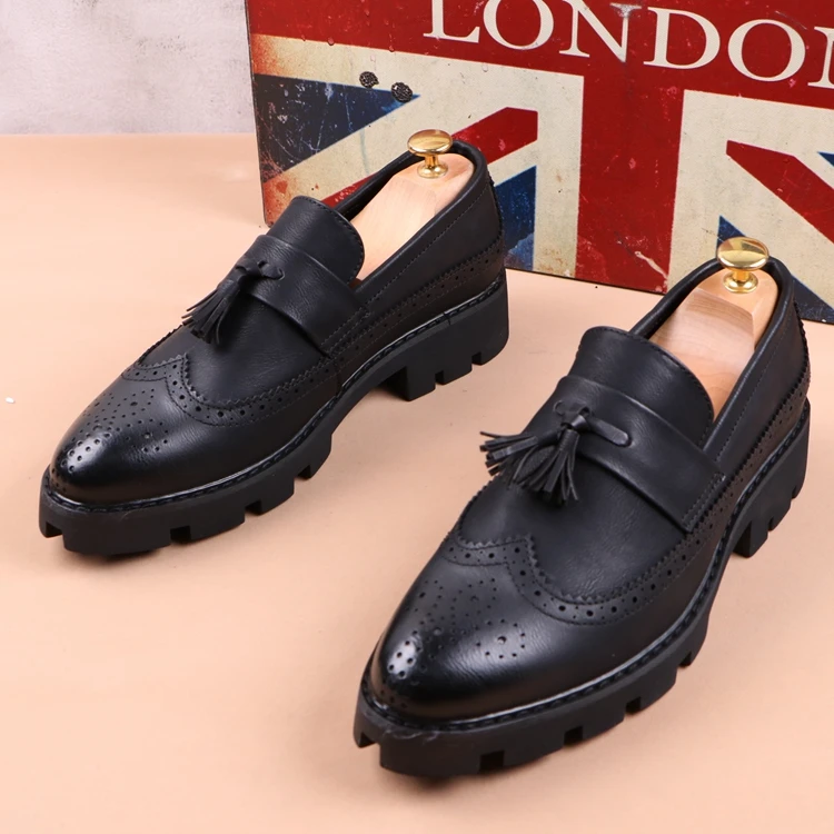 men casual business wedding formal dress genuine leather brogue shoes lace-up derby shoe black platform sneakers zapatos hombre