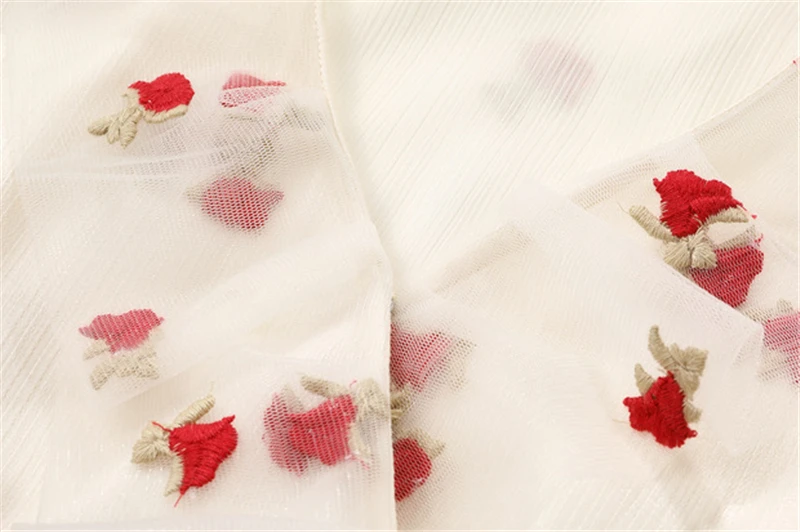 Woman Rose Embroidery Gauze Shirt 2024 Summer Chic Y2k V-neck Short Puff Sleeve Lace Up Tops French Sweet Sexy Slim Blouse Mujer