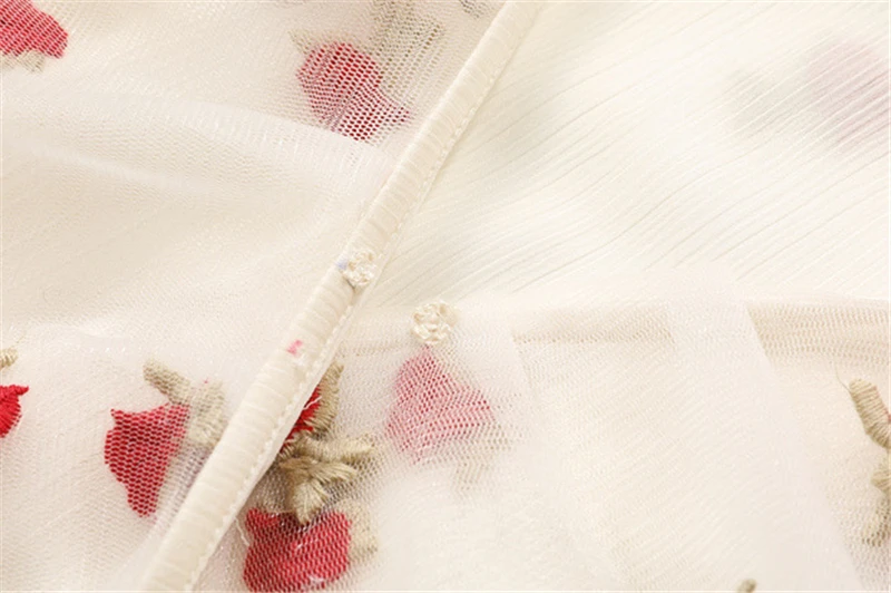 Woman Rose Embroidery Gauze Shirt 2024 Summer Chic Y2k V-neck Short Puff Sleeve Lace Up Tops French Sweet Sexy Slim Blouse Mujer