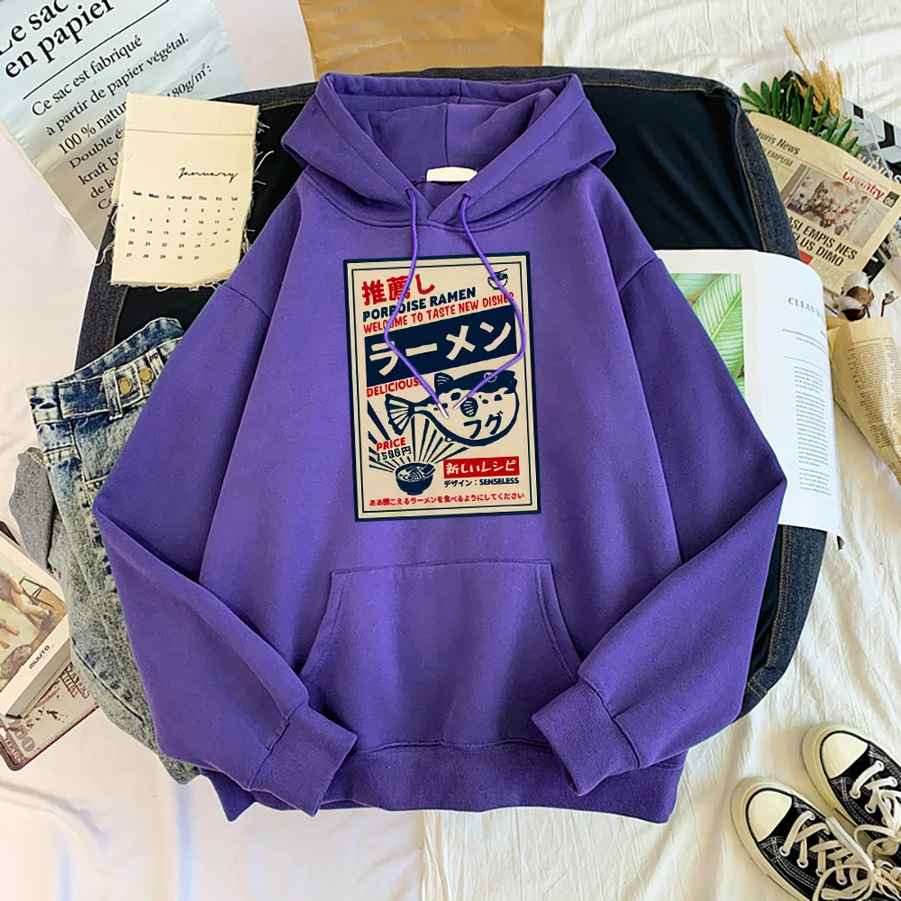 Puffer Fish Ramen Japanese Menu Poster Prints Women Hoodies Fashion Tracksuit Oversize Clothing Autumn Fashion Female Sportswear